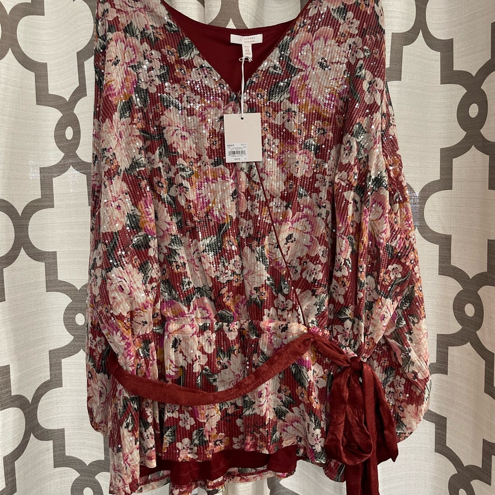 Kohl's Burgundy Floral Blouse
